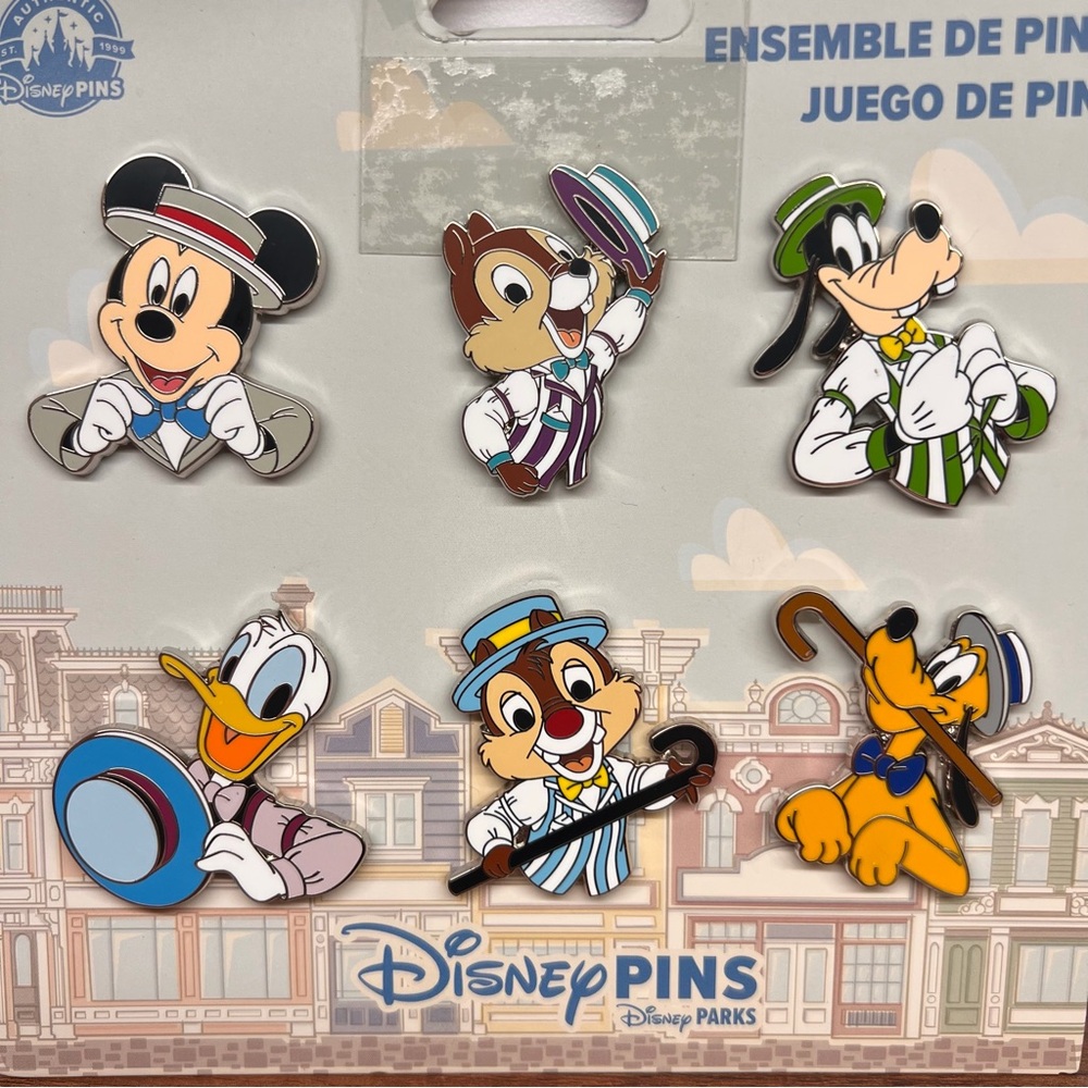 2025 Disney Parks Dapper Mickey Chip Dale Goofy Pluto Donald Booster 6 Pin Set - Picture 3 of 5